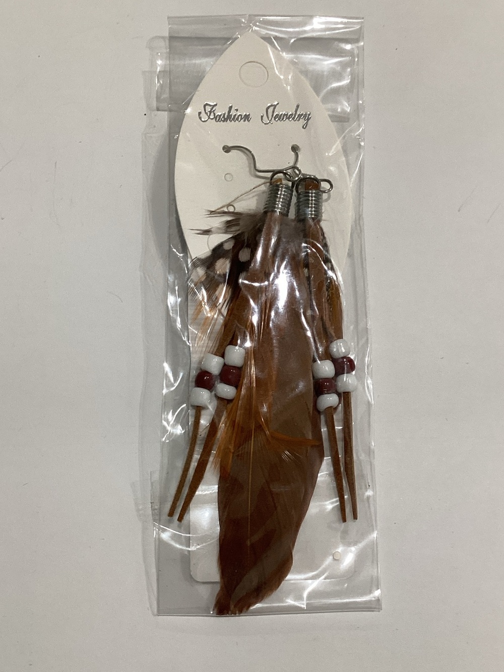 Fashion Jewelry Brown Feather Bead Dangle Earrings